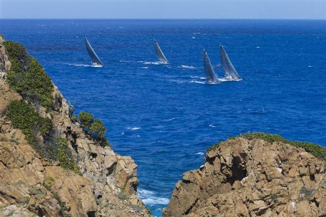 Fleet attacking the Around Island race course - 2015 Rolex Swan Cup Caribbean ©  Rolex / Carlo Borlenghi http://www.carloborlenghi.net